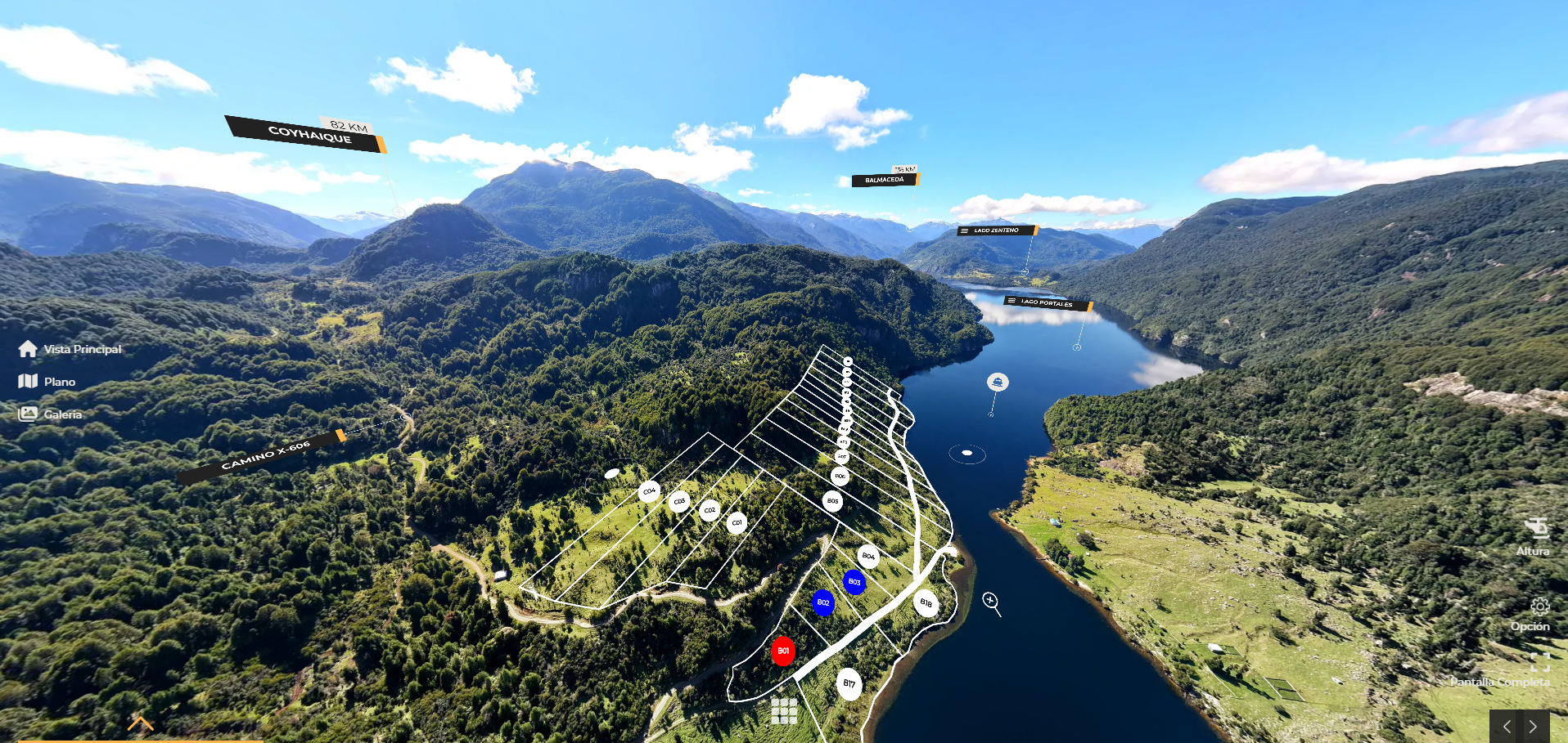 Masterplan interactivo de las parcelas Fundo El Mirador Lago Portales