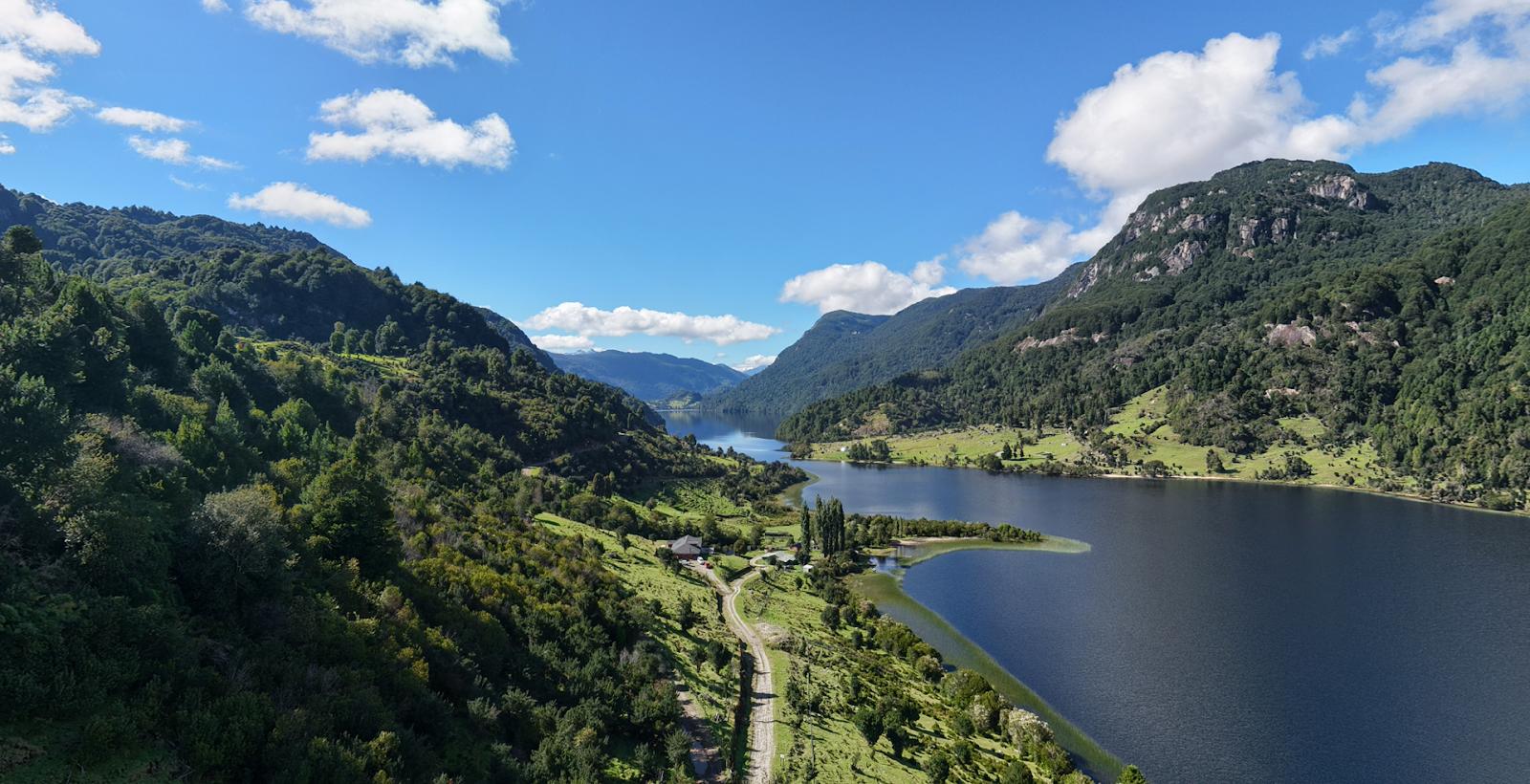 Vista aérea de Lago Portales entre bosques